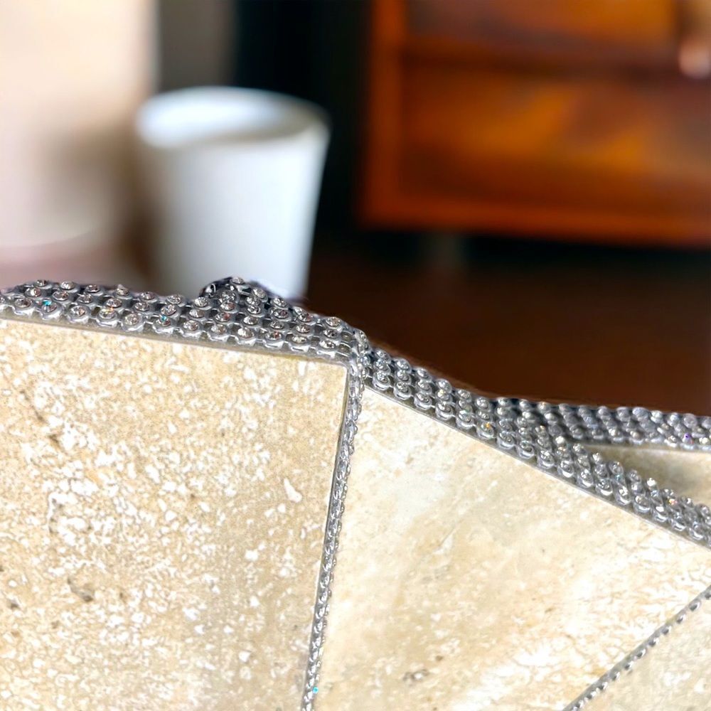 Bejeweled Tile Coaters l Set of 4 l Beige l Black felt bottom l Sparkle Trim